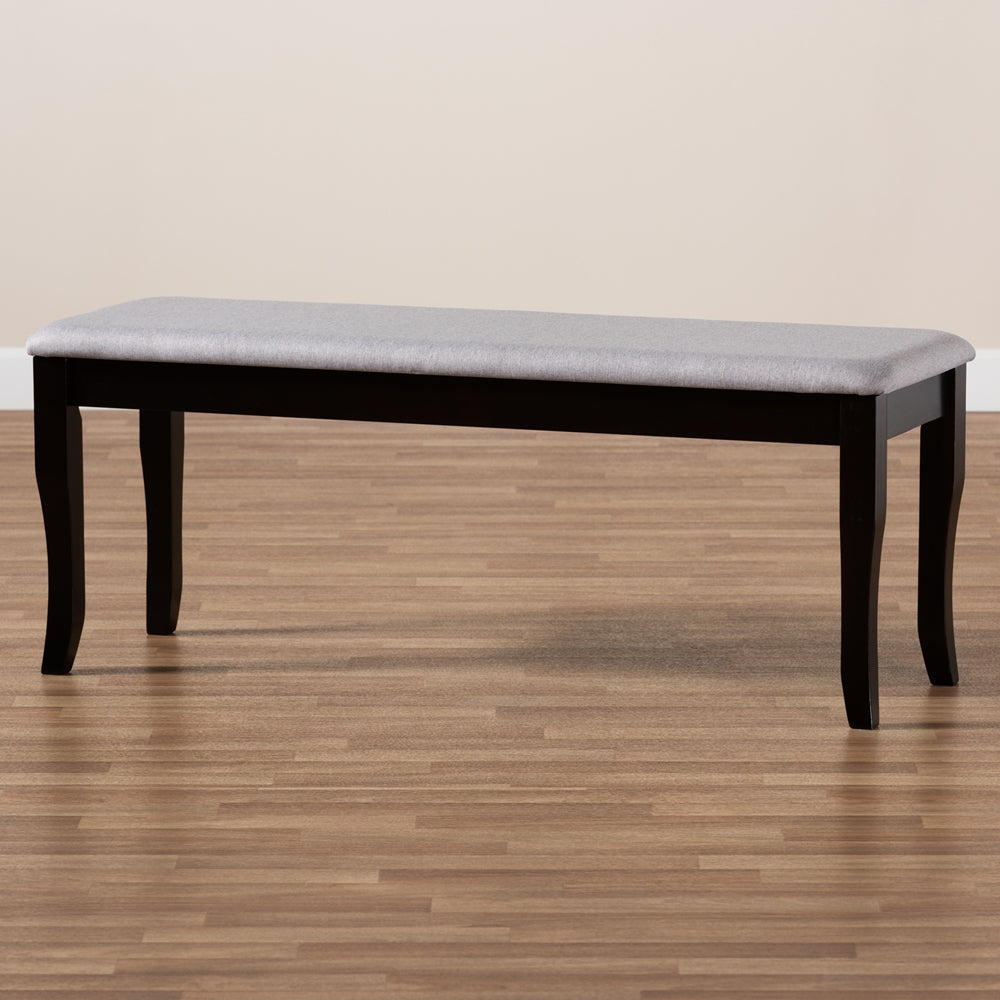 Cornelie Modern and Contemporary Transitional Grey Fabric Upholstered and Dark Brown Finished Wood Dining Bench