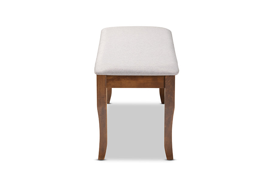 Cornelie Modern and Contemporary Transitional Grey Fabric Upholstered and Walnut Brown Finished Wood Dining Bench