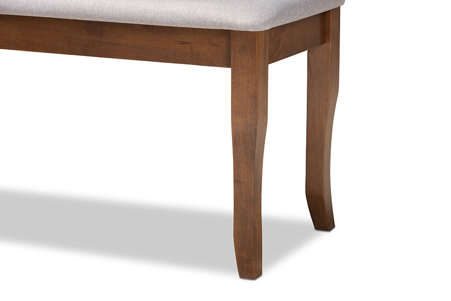 Cornelie Modern and Contemporary Transitional Grey Fabric Upholstered and Walnut Brown Finished Wood Dining Bench