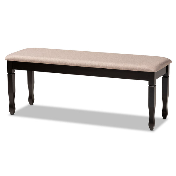 Corey Modern and Contemporary Sand Fabric Upholstered and Dark Brown Finished Wood Dining Bench