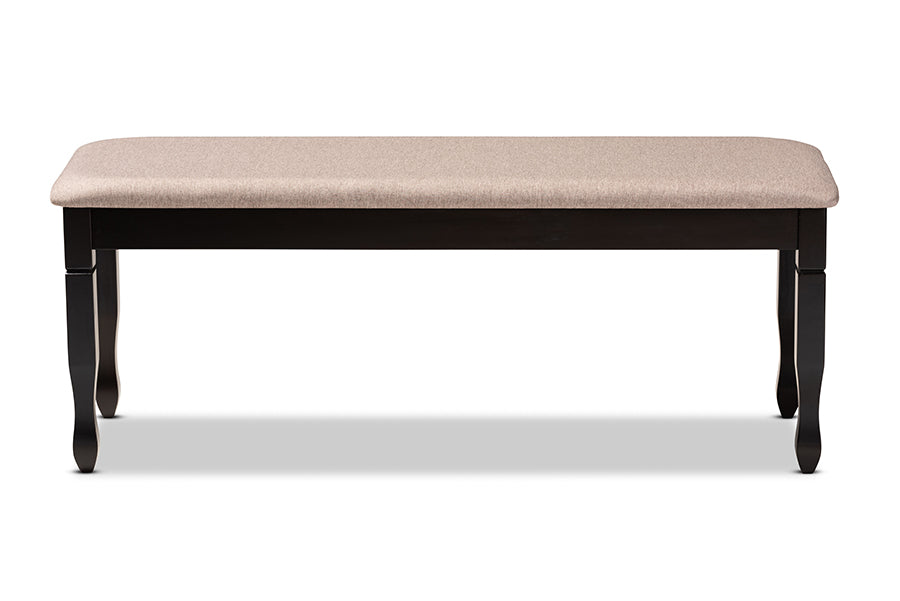 Corey Modern and Contemporary Sand Fabric Upholstered and Dark Brown Finished Wood Dining Bench