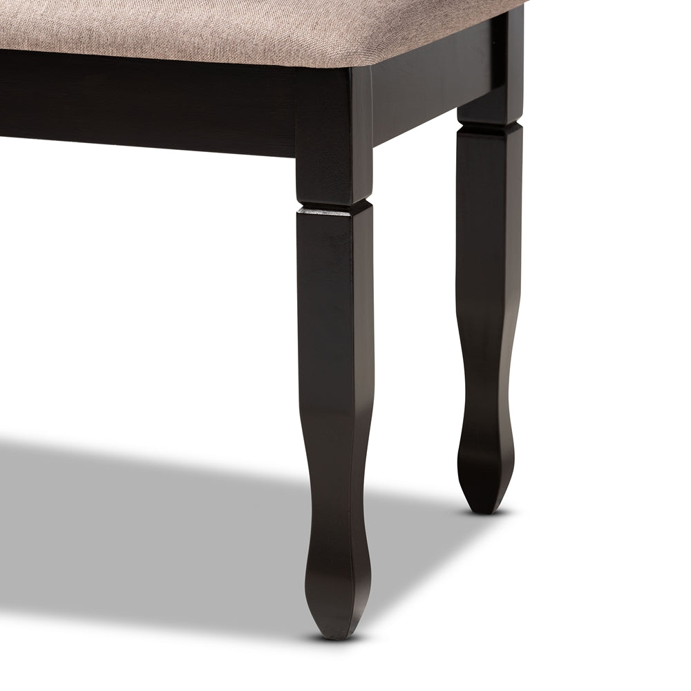 Corey Modern and Contemporary Sand Fabric Upholstered and Dark Brown Finished Wood Dining Bench