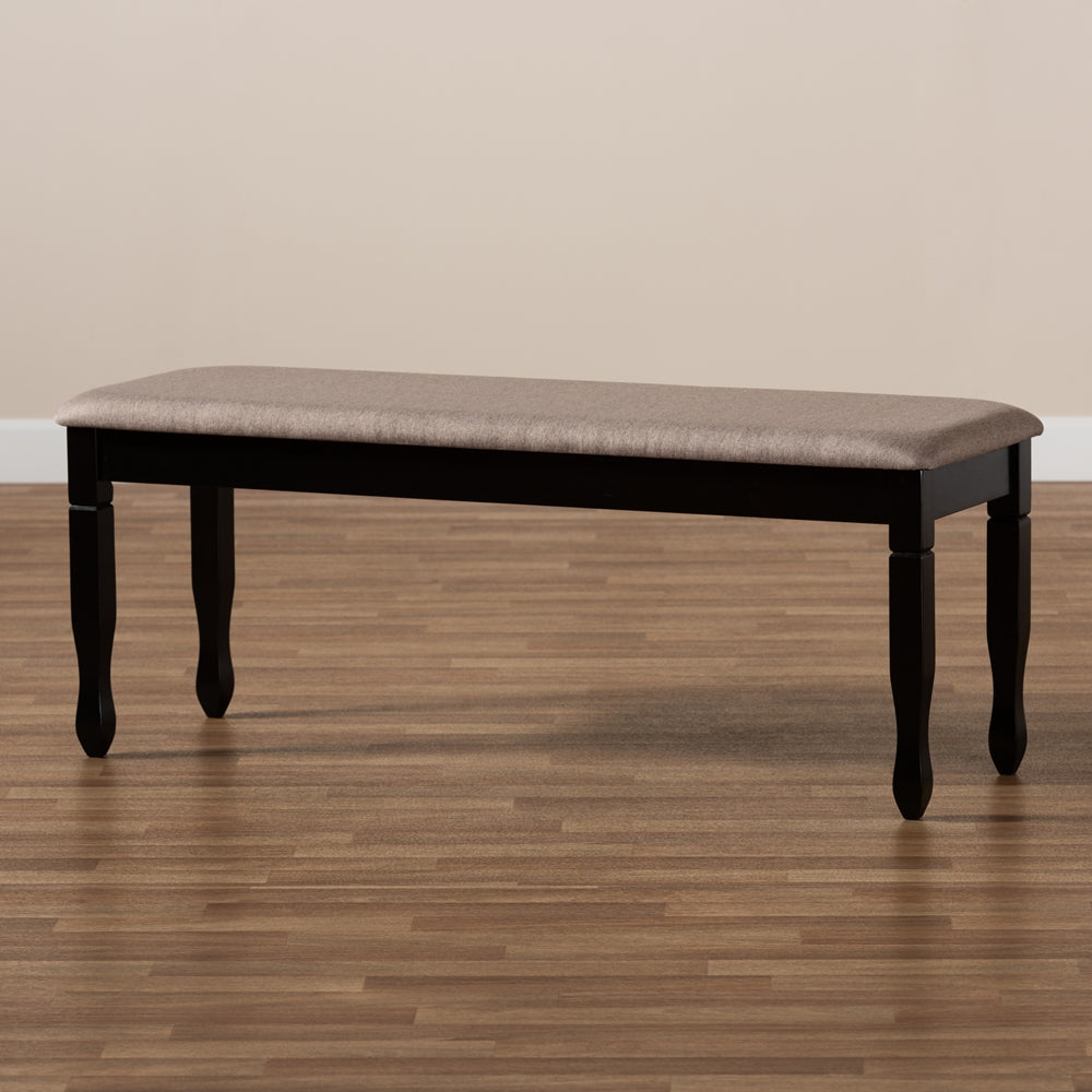 Corey Modern and Contemporary Sand Fabric Upholstered and Dark Brown Finished Wood Dining Bench