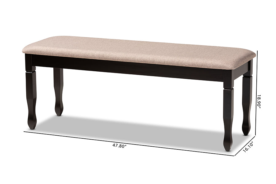 Corey Modern and Contemporary Sand Fabric Upholstered and Dark Brown Finished Wood Dining Bench