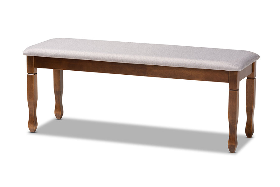 Corey Modern and Contemporary Grey Fabric Upholstered and Walnut Brown Finished Wood Dining Bench