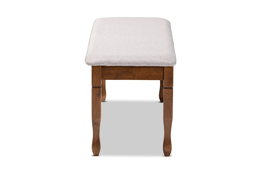Corey Modern and Contemporary Grey Fabric Upholstered and Walnut Brown Finished Wood Dining Bench
