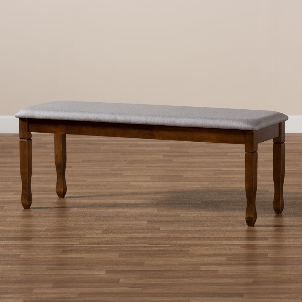 Corey Modern and Contemporary Grey Fabric Upholstered and Walnut Brown Finished Wood Dining Bench