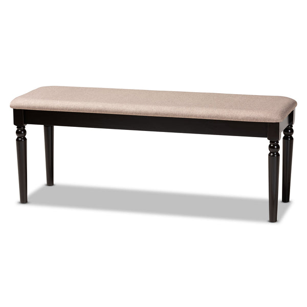 Giovanni Modern and Contemporary Sand Fabric Upholstered and Dark Brown Finished Wood Dining Bench
