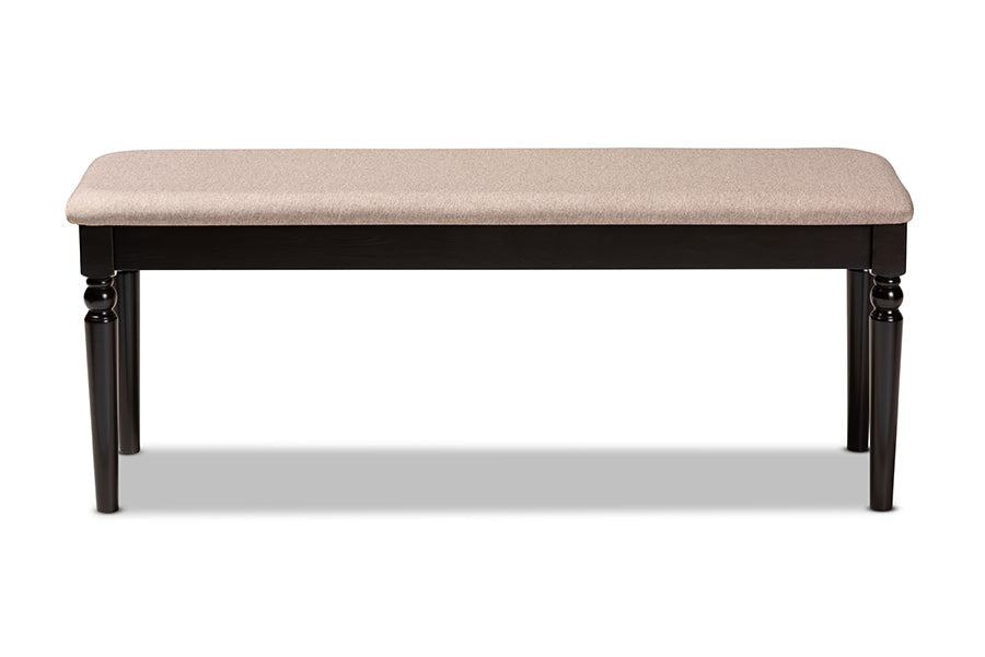 Giovanni Modern and Contemporary Sand Fabric Upholstered and Dark Brown Finished Wood Dining Bench