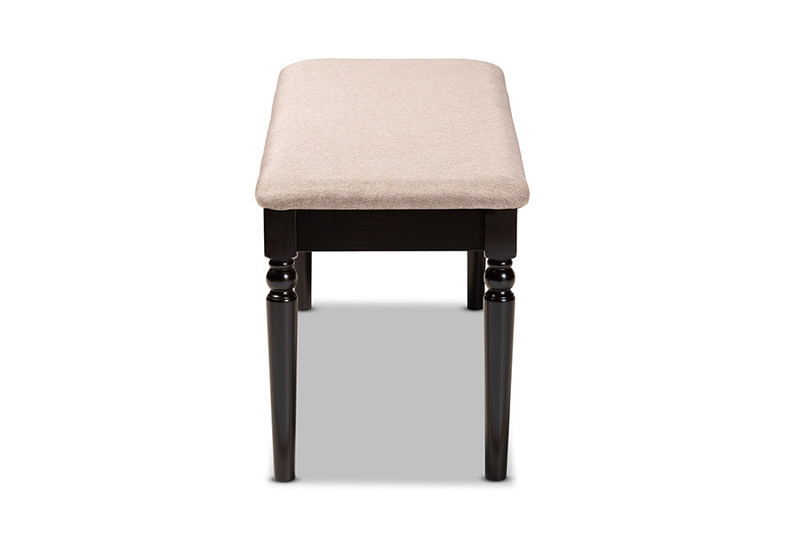 Giovanni Modern and Contemporary Sand Fabric Upholstered and Dark Brown Finished Wood Dining Bench