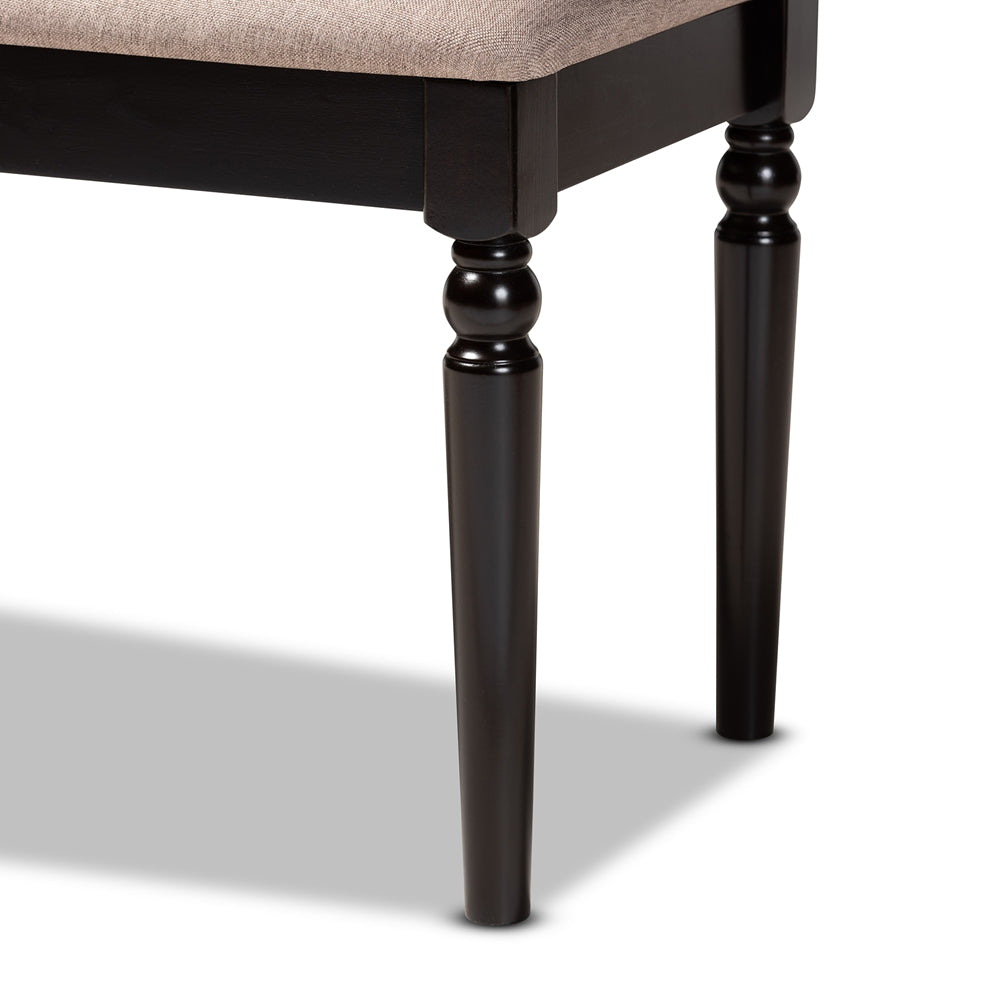 Giovanni Modern and Contemporary Sand Fabric Upholstered and Dark Brown Finished Wood Dining Bench