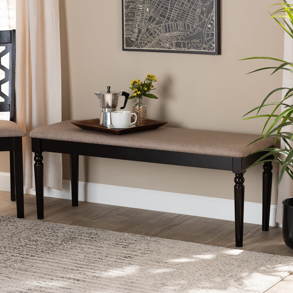 Giovanni Modern and Contemporary Sand Fabric Upholstered and Dark Brown Finished Wood Dining Bench
