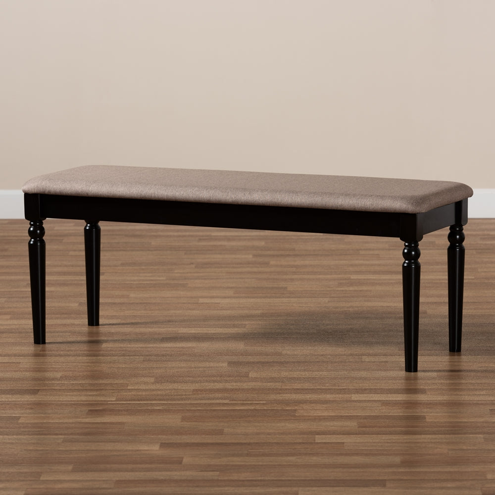 Giovanni Modern and Contemporary Sand Fabric Upholstered and Dark Brown Finished Wood Dining Bench