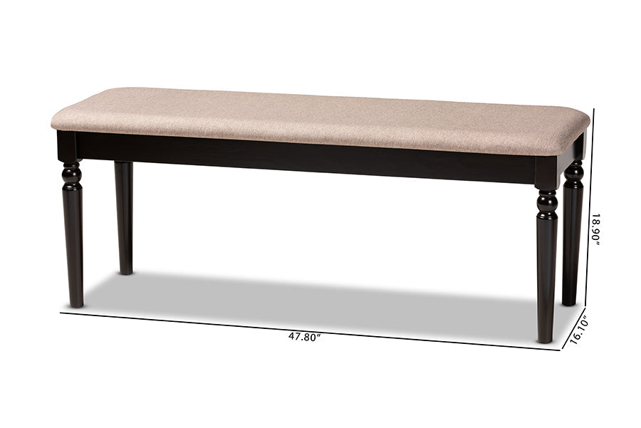 Giovanni Modern and Contemporary Sand Fabric Upholstered and Dark Brown Finished Wood Dining Bench