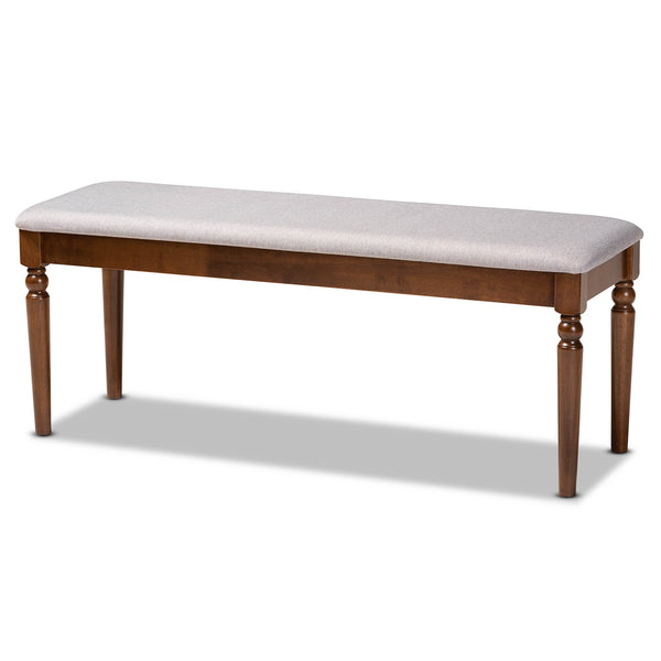 Giovanni Modern and Contemporary Grey Fabric Upholstered and Walnut Brown Finished Wood Dining Bench