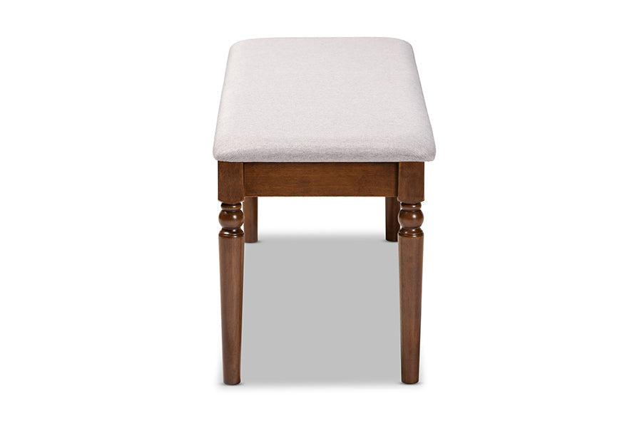 Giovanni Modern and Contemporary Grey Fabric Upholstered and Walnut Brown Finished Wood Dining Bench