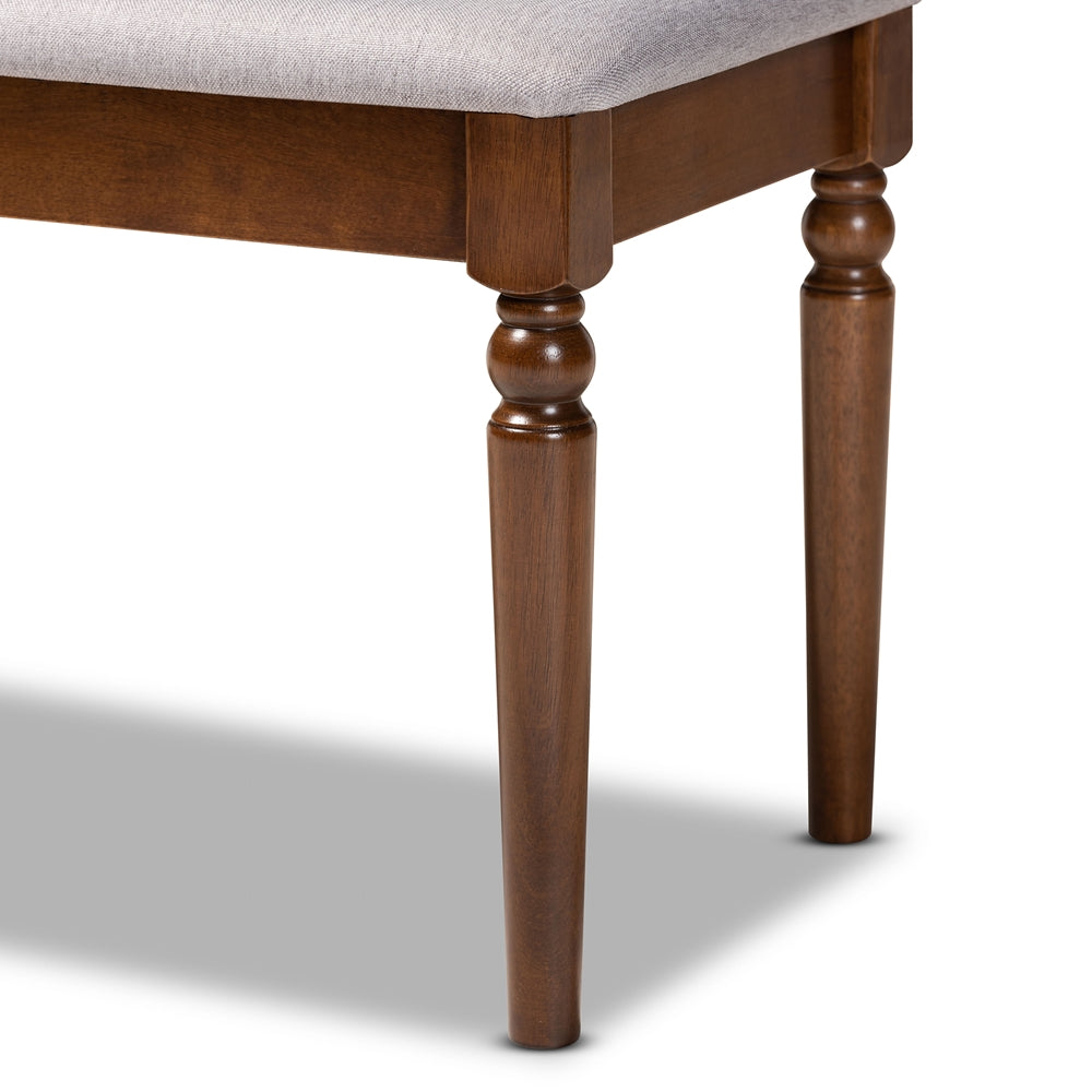 Giovanni Modern and Contemporary Grey Fabric Upholstered and Walnut Brown Finished Wood Dining Bench