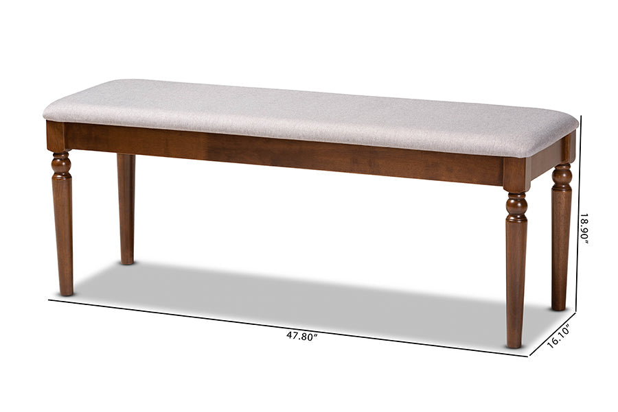 Giovanni Modern and Contemporary Grey Fabric Upholstered and Walnut Brown Finished Wood Dining Bench