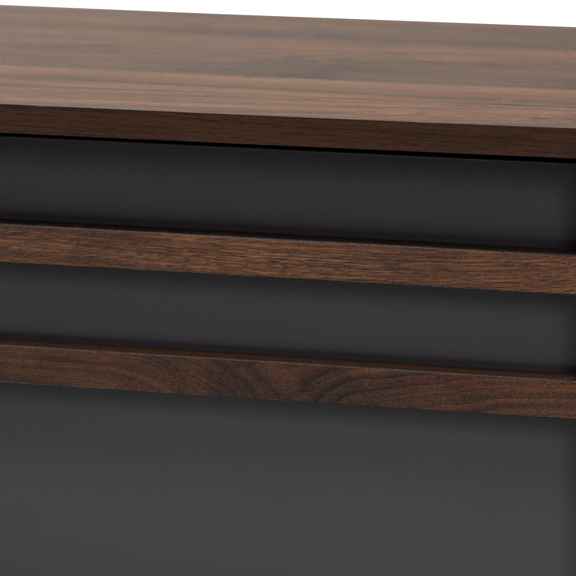 Naoki Modern and Contemporary Two-Tone Grey and Walnut Finished Wood TV Stand with Drop-Down Compartments