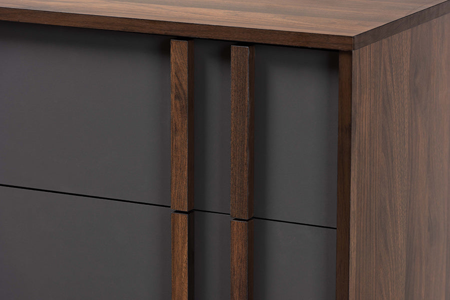 Naoki Modern and Contemporary Two-Tone Grey and Walnut Finished Wood 5-Drawer Bedroom Chest