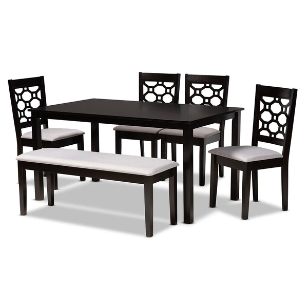 Gabriel Modern and Contemporary Grey Fabric Upholstered and Dark Brown Finished Wood 6-Piece Dining Set