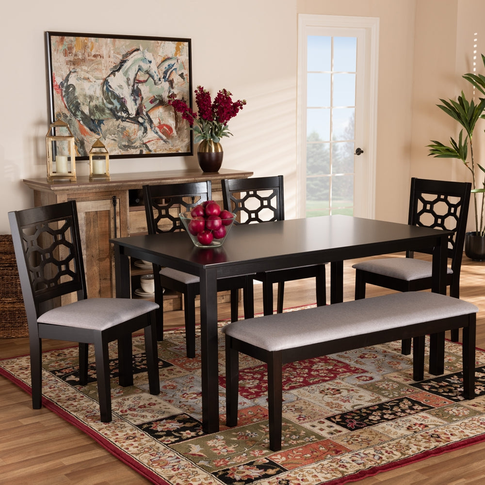 Gabriel Modern and Contemporary Grey Fabric Upholstered and Dark Brown Finished Wood 6-Piece Dining Set