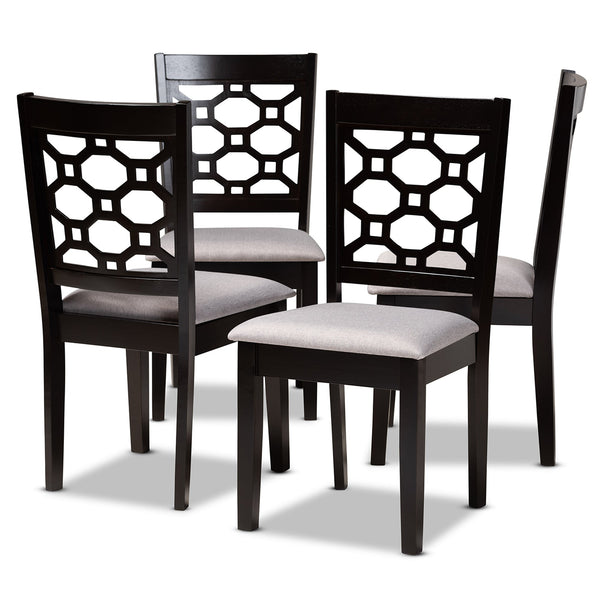 Peter Modern and Contemporary Grey Fabric Upholstered and Dark Brown Finished Wood 4-Piece Dining Chair Set