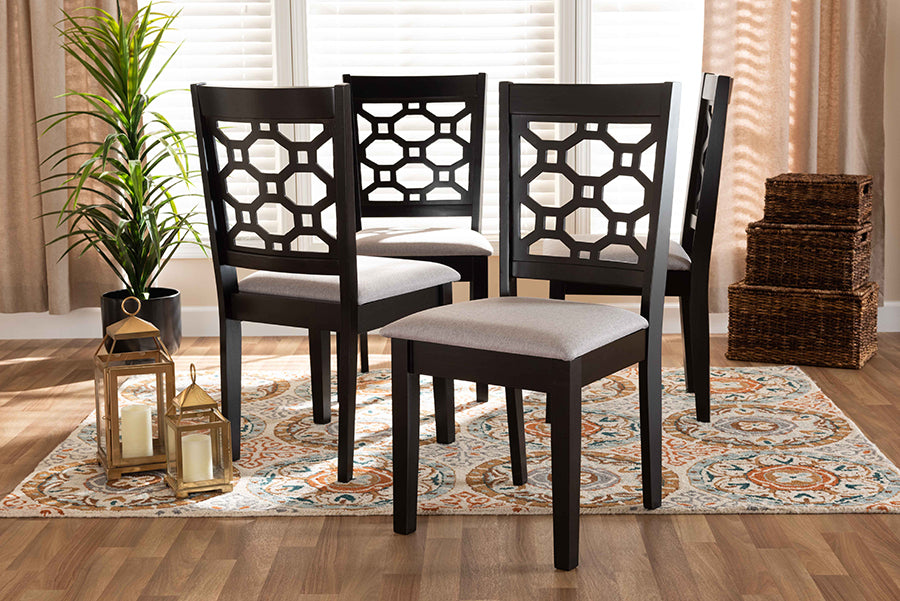 Peter Modern and Contemporary Grey Fabric Upholstered and Dark Brown Finished Wood 4-Piece Dining Chair Set