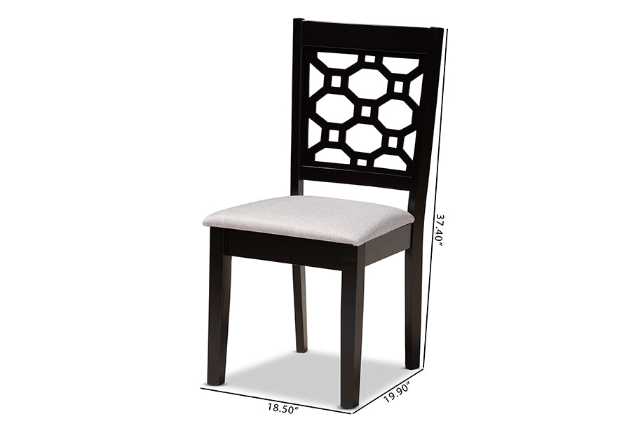 Peter Modern and Contemporary Grey Fabric Upholstered and Dark Brown Finished Wood 4-Piece Dining Chair Set