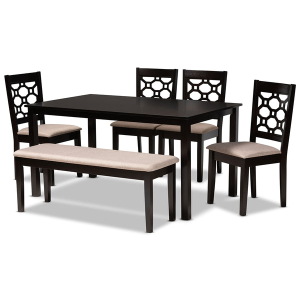 Gabriel Modern and Contemporary Sand Fabric Upholstered and Dark Brown Finished Wood 6-Piece Dining Set
