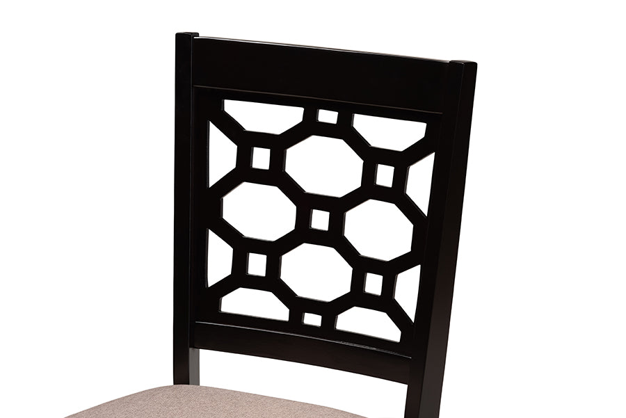 Peter Modern and Contemporary Sand Fabric Upholstered and Dark Brown Finished Wood 4-Piece Dining Chair Set