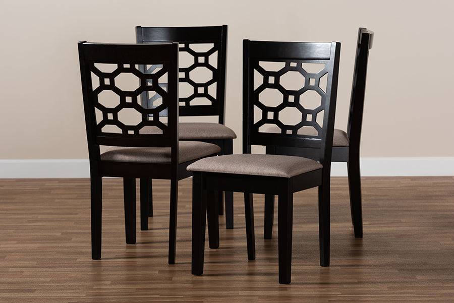 Peter Modern and Contemporary Sand Fabric Upholstered and Dark Brown Finished Wood 4-Piece Dining Chair Set