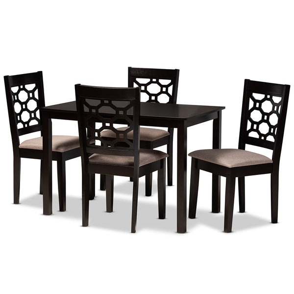 Henry Modern and Contemporary Sand Fabric Upholstered and Dark Brown Finished Wood 5-Piece Dining Set
