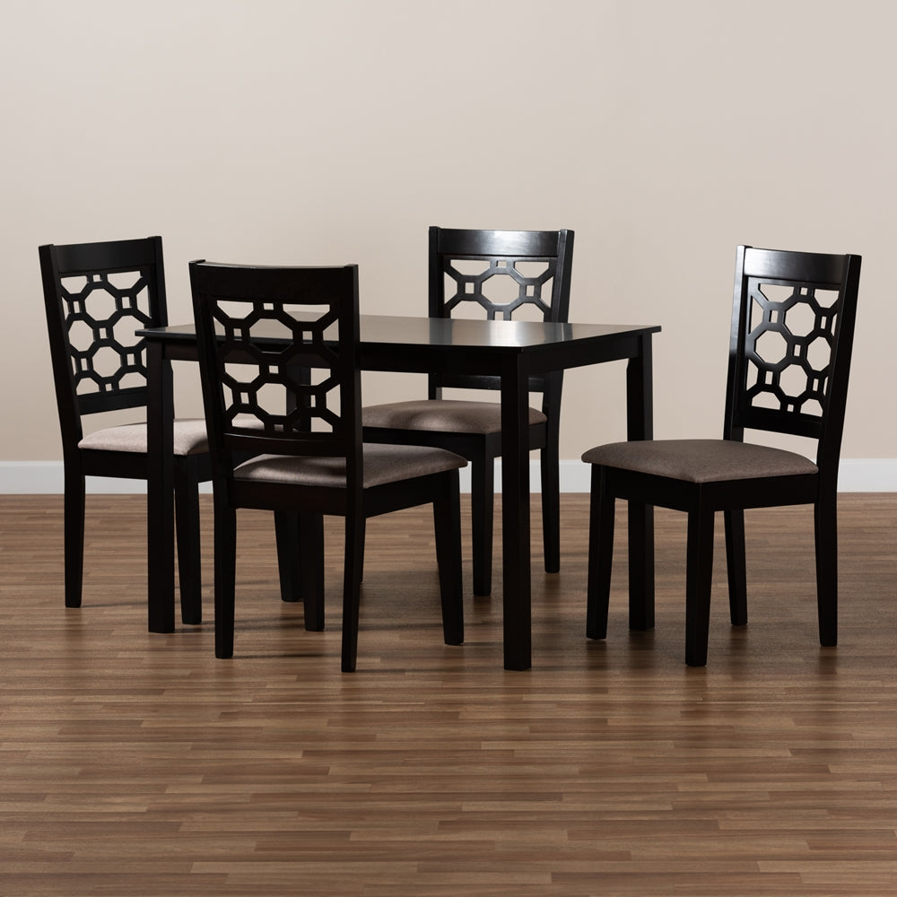 Henry Modern and Contemporary Sand Fabric Upholstered and Dark Brown Finished Wood 5-Piece Dining Set
