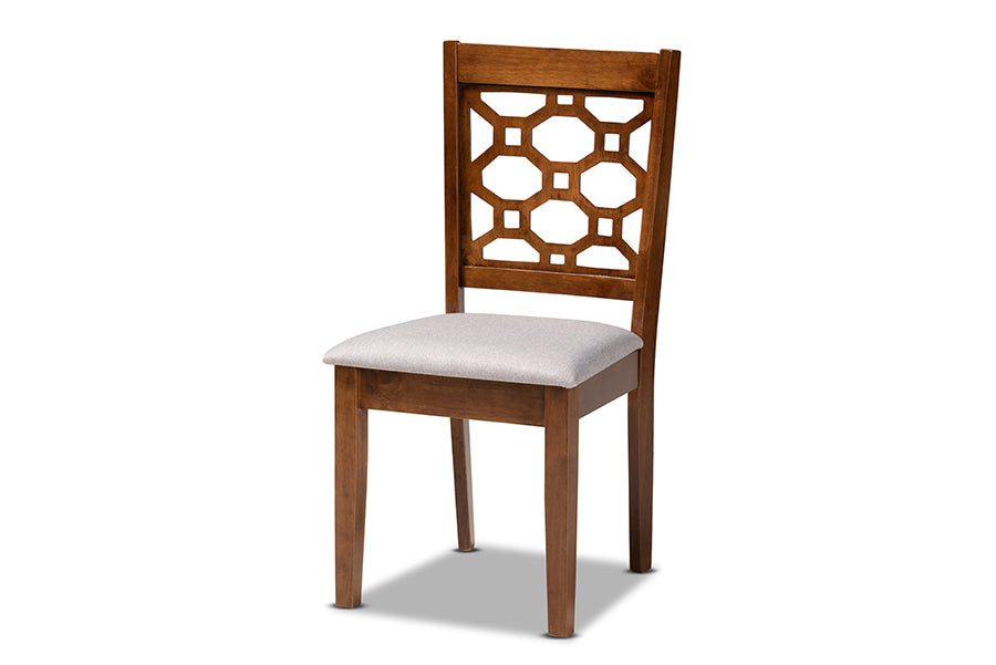 Peter Modern and Contemporary Grey Fabric Upholstered and Walnut Brown Finished Wood 4-Piece Dining Chair Set