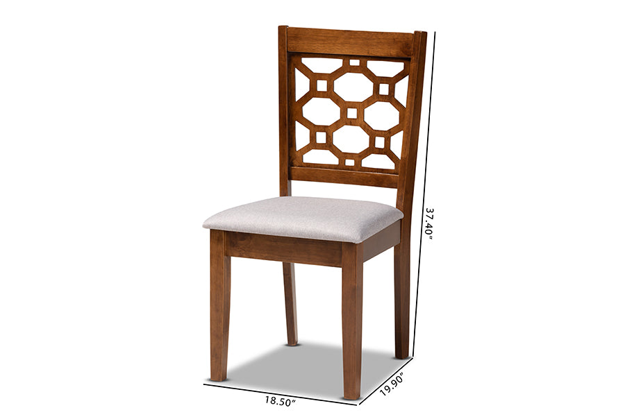 Peter Modern and Contemporary Grey Fabric Upholstered and Walnut Brown Finished Wood 4-Piece Dining Chair Set