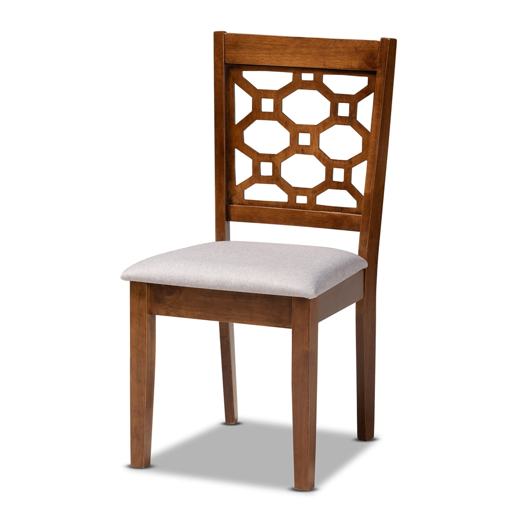Henry Modern and Contemporary Grey Fabric Upholstered and Walnut Brown Finished Wood 5-Piece Dining Set