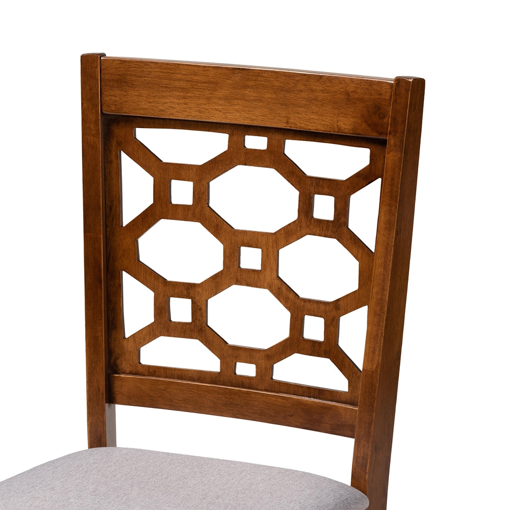 Henry Modern and Contemporary Grey Fabric Upholstered and Walnut Brown Finished Wood 5-Piece Dining Set