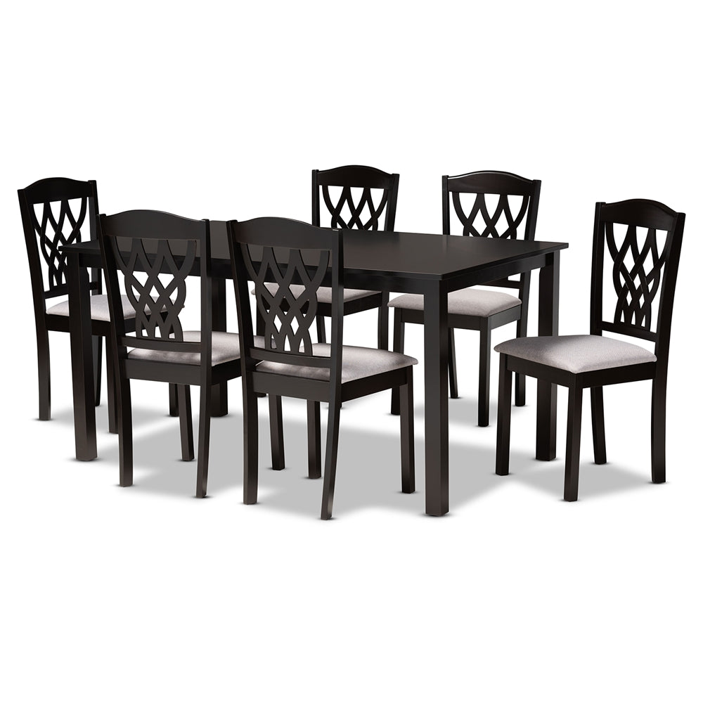 Salem Modern and Contemporary Grey Fabric Upholstered and Dark Brown Finished Wood 7-Piece Dining Set