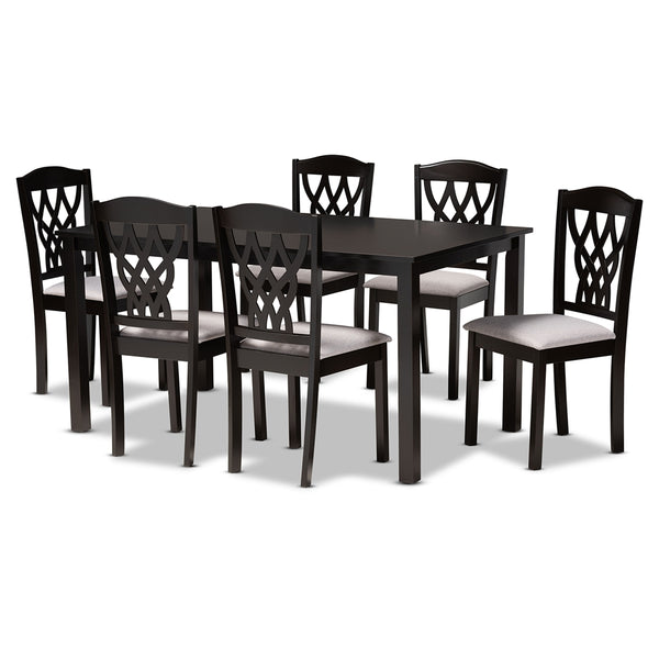 Salem Modern and Contemporary Grey Fabric Upholstered and Dark Brown Finished Wood 7-Piece Dining Set