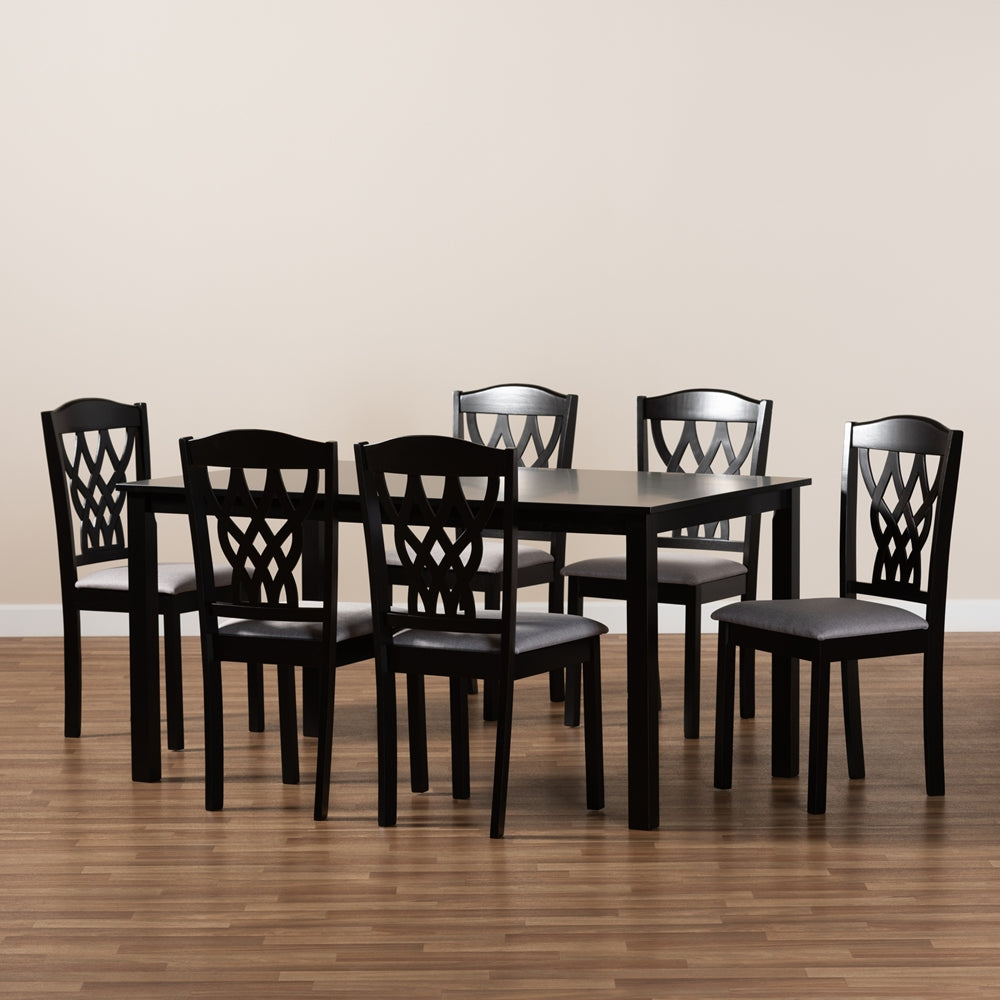 Salem Modern and Contemporary Grey Fabric Upholstered and Dark Brown Finished Wood 7-Piece Dining Set