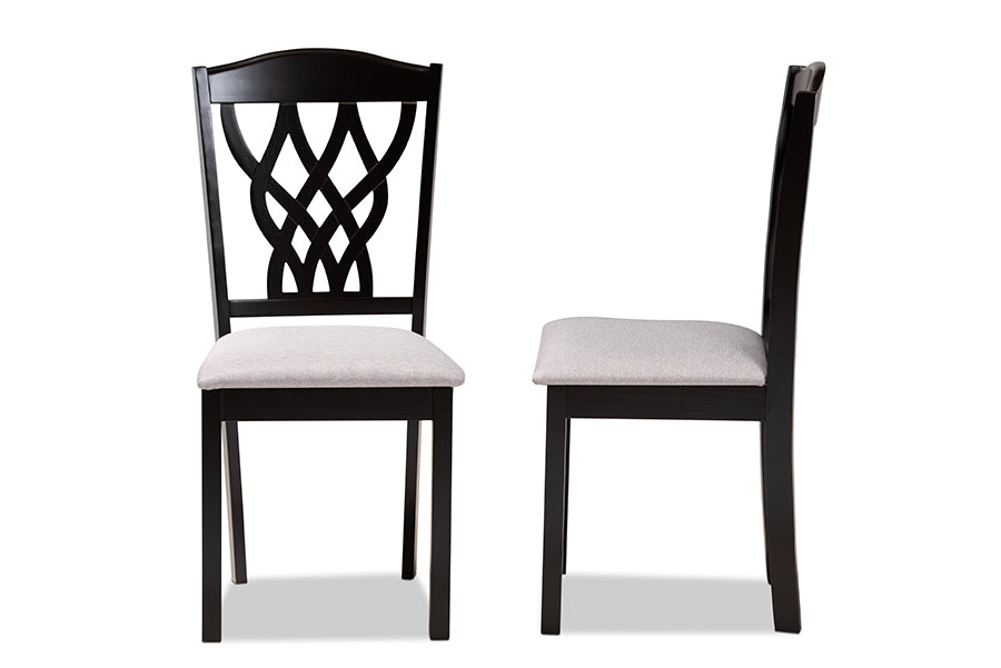 Delilah Modern and Contemporary Grey Fabric Upholstered and Dark Brown Finished Wood 2-Piece Dining Chair Set