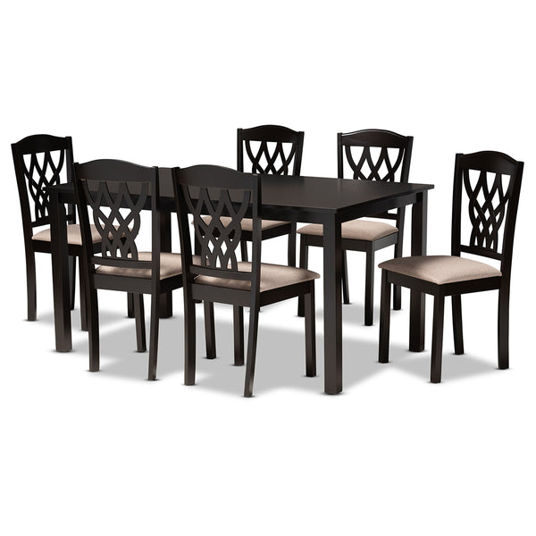 Salem Modern and Contemporary Sand Fabric Upholstered and Dark Brown Finished Wood 7-Piece Dining Set