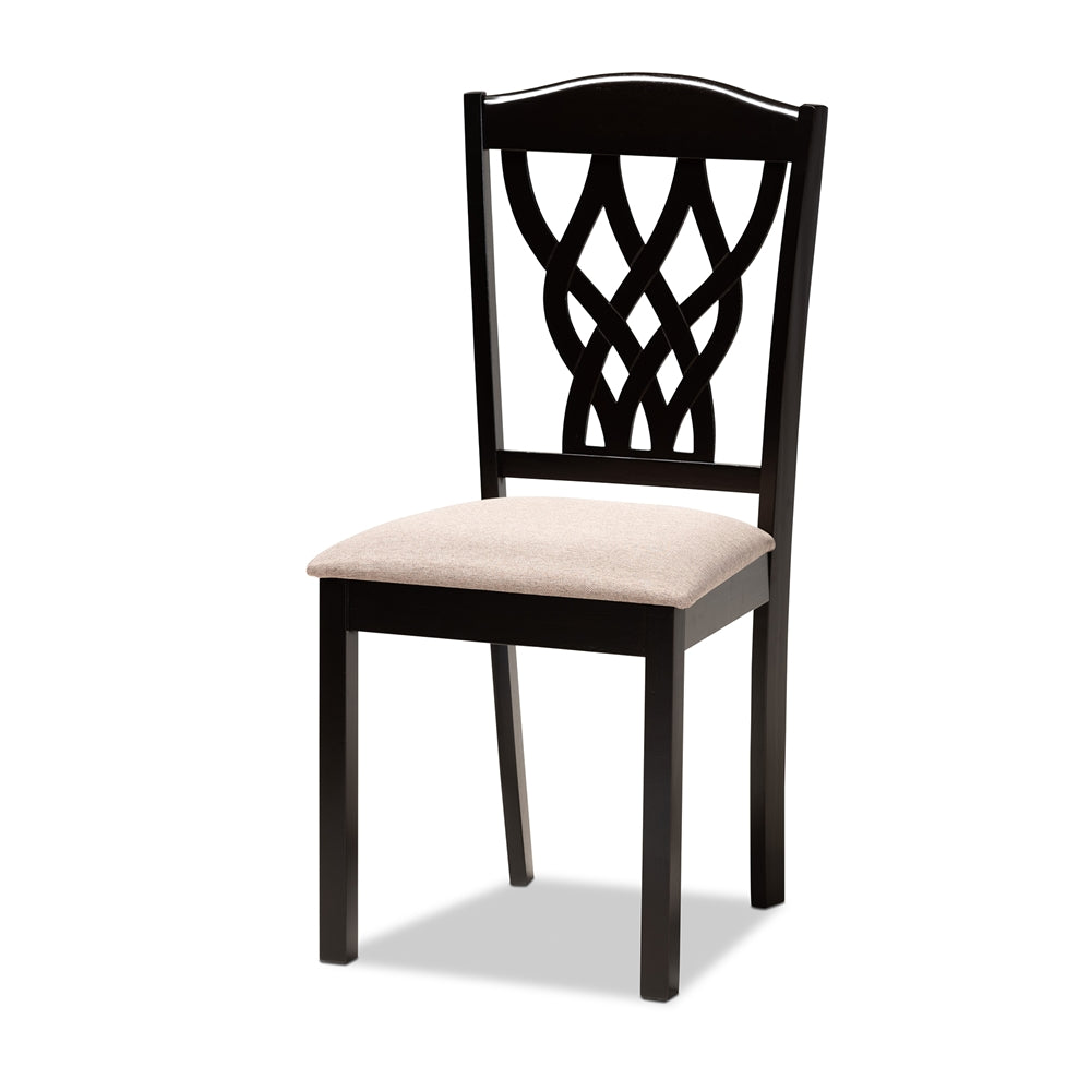 Salem Modern and Contemporary Sand Fabric Upholstered and Dark Brown Finished Wood 7-Piece Dining Set
