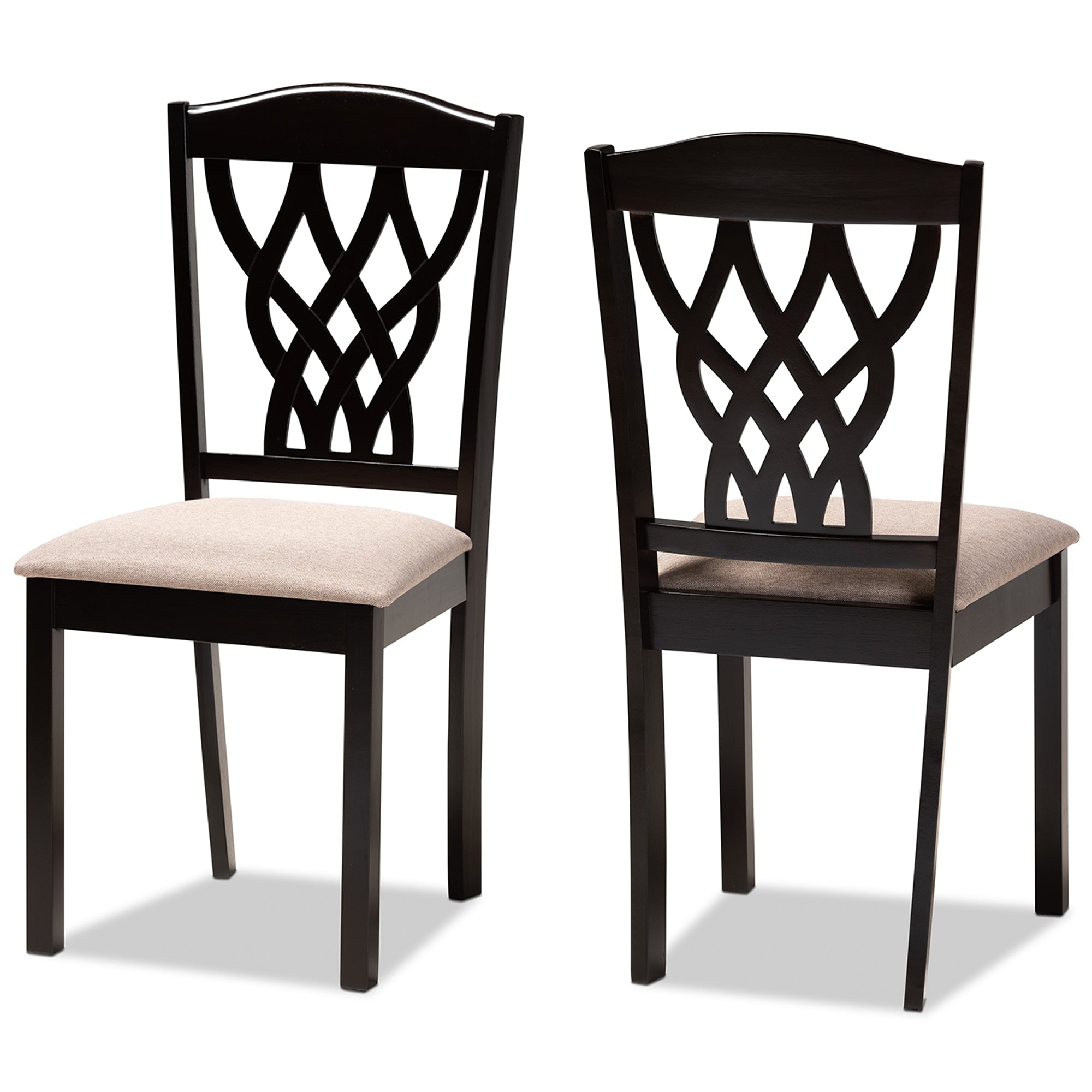 Delilah Modern and Contemporary Sand Fabric Upholstered and Dark Brown Finished Wood 2-Piece Dining Chair Set