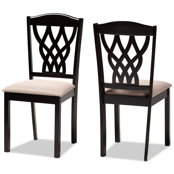 Delilah Modern and Contemporary Sand Fabric Upholstered and Dark Brown Finished Wood 2-Piece Dining Chair Set