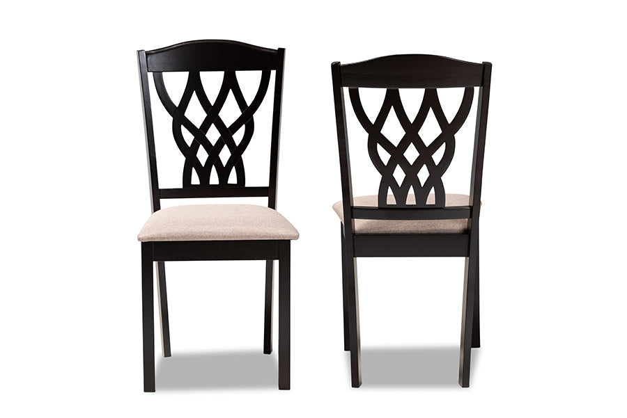 Delilah Modern and Contemporary Sand Fabric Upholstered and Dark Brown Finished Wood 2-Piece Dining Chair Set