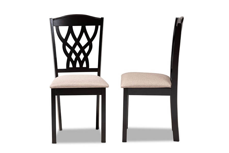 Delilah Modern and Contemporary Sand Fabric Upholstered and Dark Brown Finished Wood 2-Piece Dining Chair Set