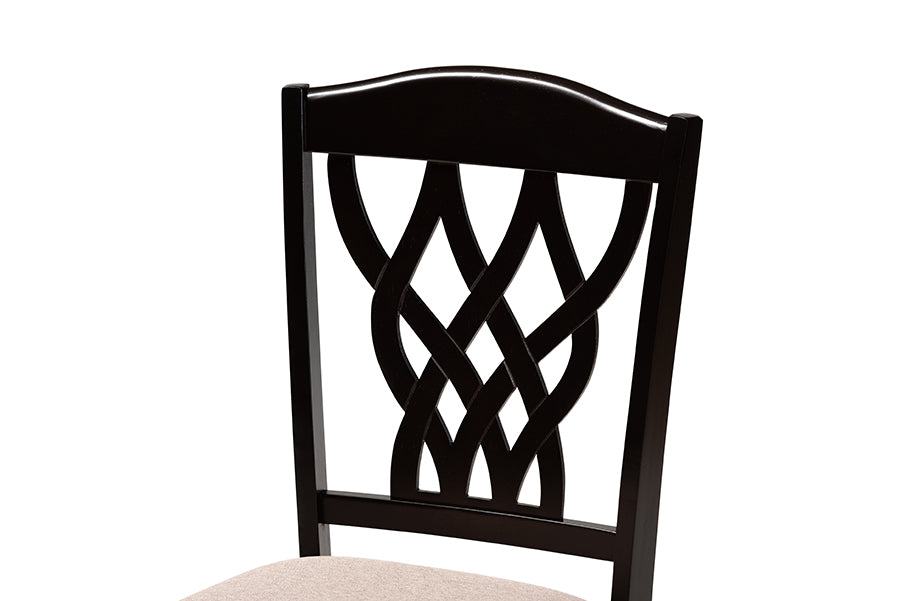 Delilah Modern and Contemporary Sand Fabric Upholstered and Dark Brown Finished Wood 2-Piece Dining Chair Set