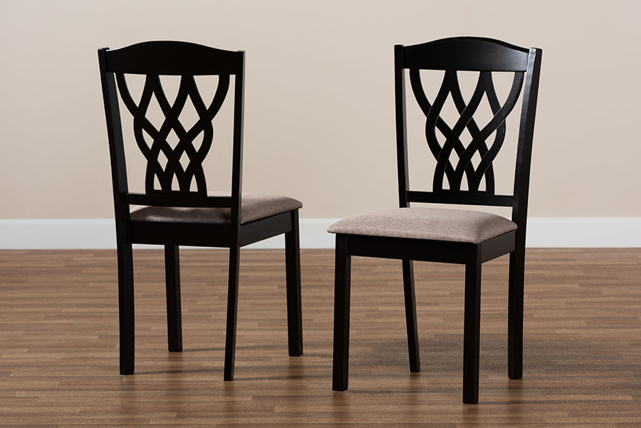 Delilah Modern and Contemporary Sand Fabric Upholstered and Dark Brown Finished Wood 2-Piece Dining Chair Set